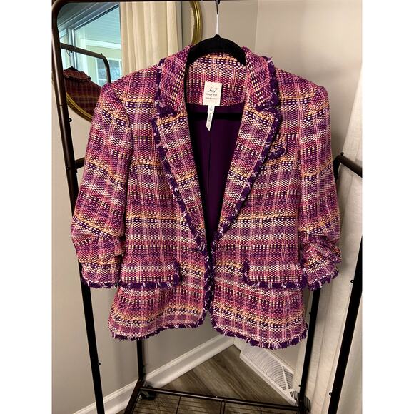 Cinq a Sept Khloe Boxweave Tweed Pink Purple Blazer size 6 - Picture 3 of 7